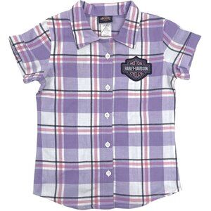 Harley-Davidson Little Girls' Bar & Shield Short Sleeve Toddler Plaid Shirt
